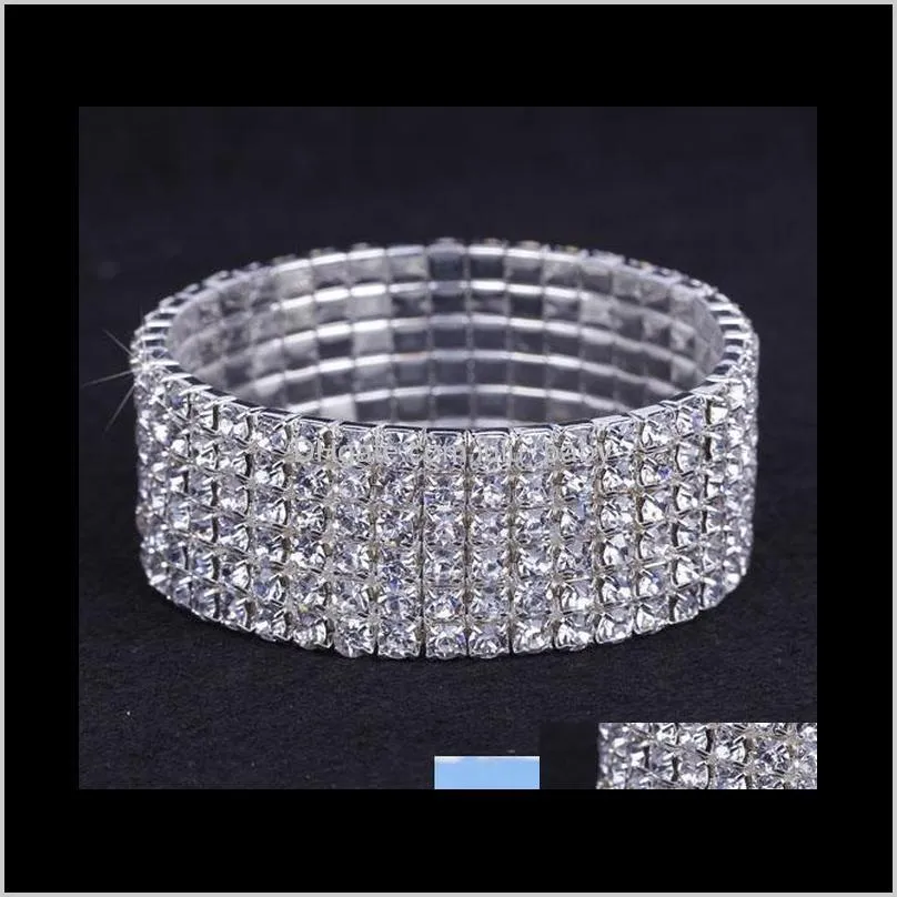 10pcs 1-10 rows rhinestone austria cz bracelets crystal wedding bride stretchy bangle wristband jewelry bracelet zau*10