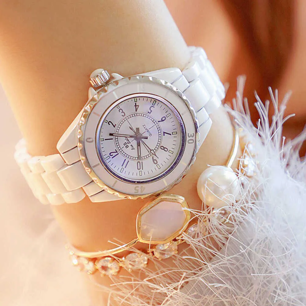 패션 흰색 세라믹 쿼츠 레이디스 시계 여성 럭셔리 탑 브랜드 손목 시계 relogio feminino 2107072060을위한 제네바 디자이너 선물