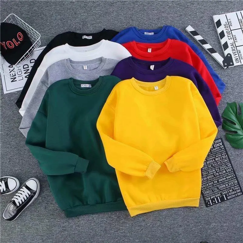 Solid Color Sweatshirts Men's Round Neck Pullover Casual Hoodless Top Loose Bottoming Shirt Fashion Men Clothes Streetwear2021 Hoodies &