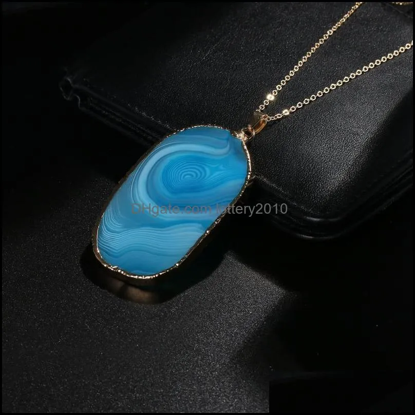 Necklaces & Pendants Jewelry1Pc Irregar Elegant Blue Emperor Natural Quartz Stone Magic Druzy Gold Statement Pendant Necklace Women Men Jewe