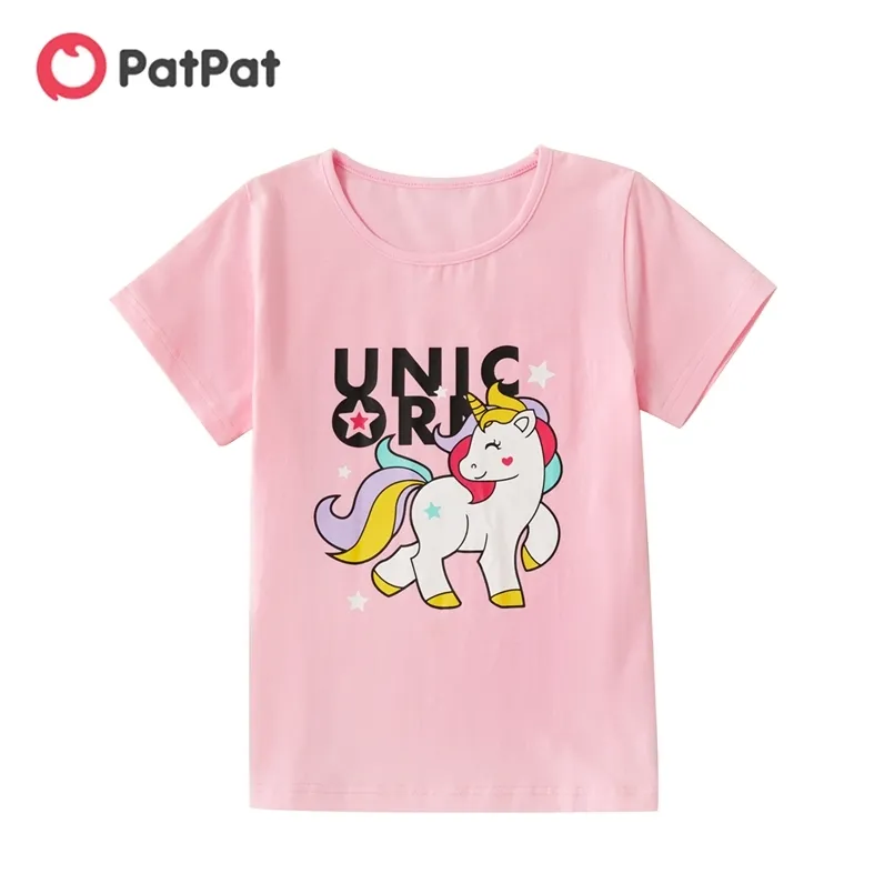 T-shirt con stampa lettere unicorno per bambina estate 210528