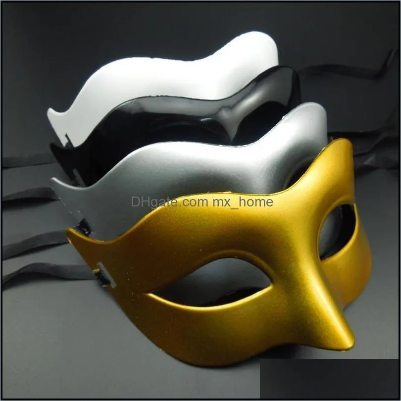 Men`s Masquerade Mask Fancy Dress Venetian Masks Male Masquerade Masks Plastic Half Face Mask [Black, White, Gold, Silver]