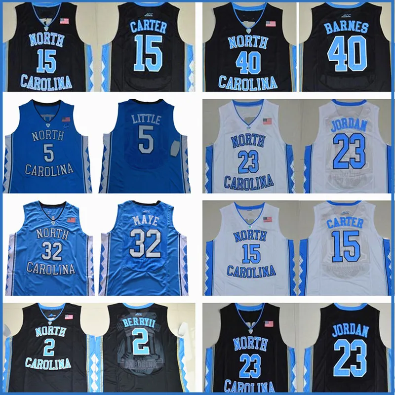 NCAA North Carolina Tar Heels 23 Michael Vince Carter 15 Jersey Mens Unc College Barnes Berryii Maye Basketball Jerseys Black White Blue University