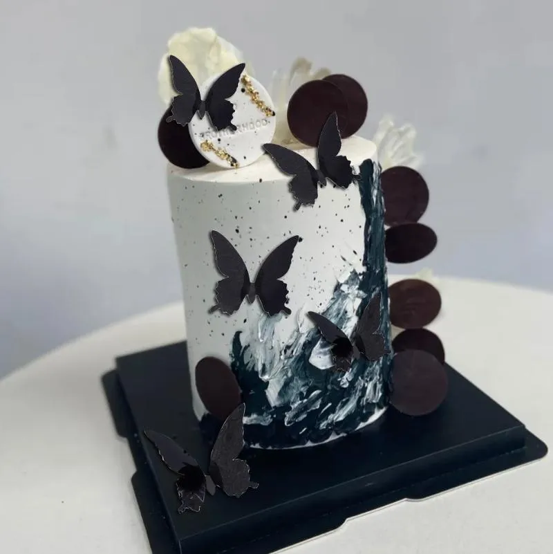 Andere Evenement Feestartikelen 12 Stks DIY Happy Birthday Cake Topper PVC 3D Black White Butterfly Valentine's Day Wedding Cupcake Bakken Decora