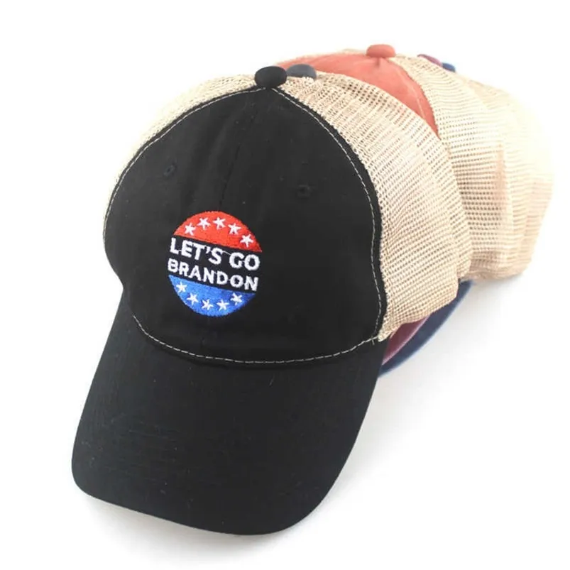 KP Denim Jean Let's Go Brandon Mesh Ball Hat Ricamo US Flag Stars #FJB Slogan Anti Biden Trump 2024 Berretto da baseball Snapbacks Lavato Truck Driver Papà Cappelli G110BXY5