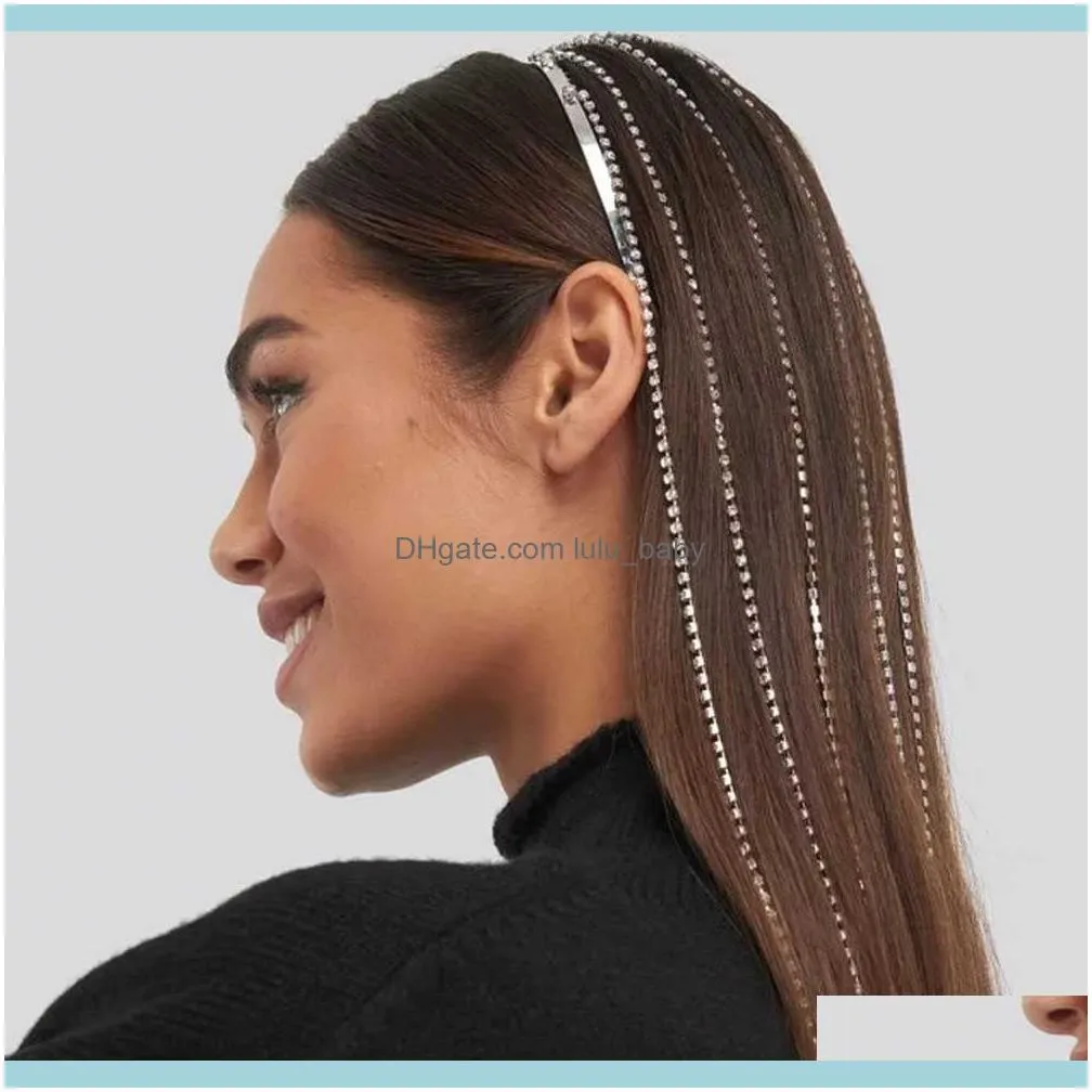 Crystal Long Tassels Hoop Headband Bridal Tiara Hairband Rhinestone Head Chain Jewelry Accessory Headpiece