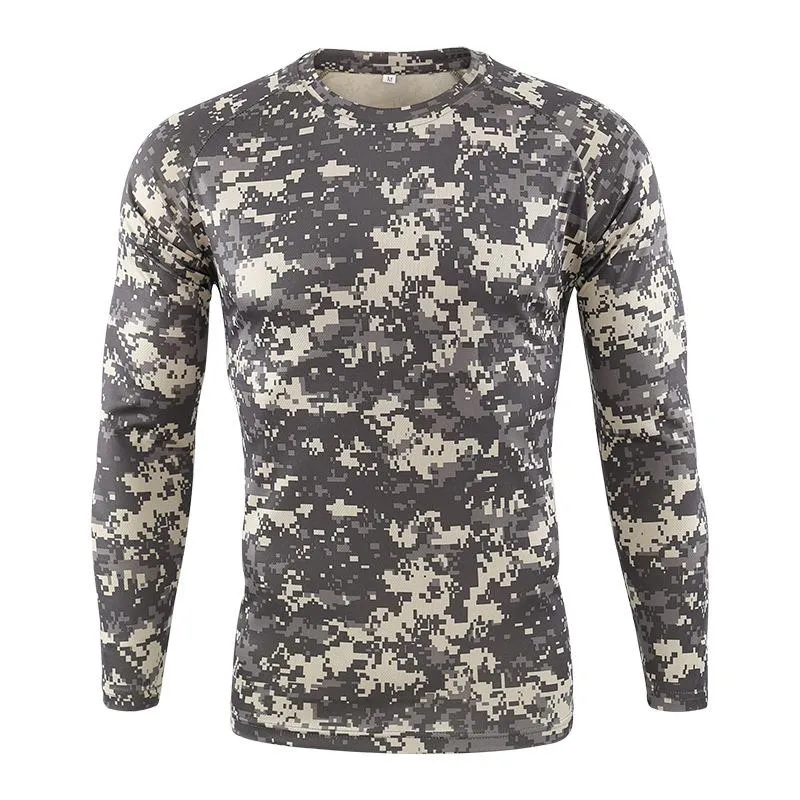 Men's T-Shirts Camouflage Military Long Sleeve T Shirt Men Outdoor Breathable Quick Dry Combat Camo Tactical T-shirt Hunting Hiking Tee Tops
