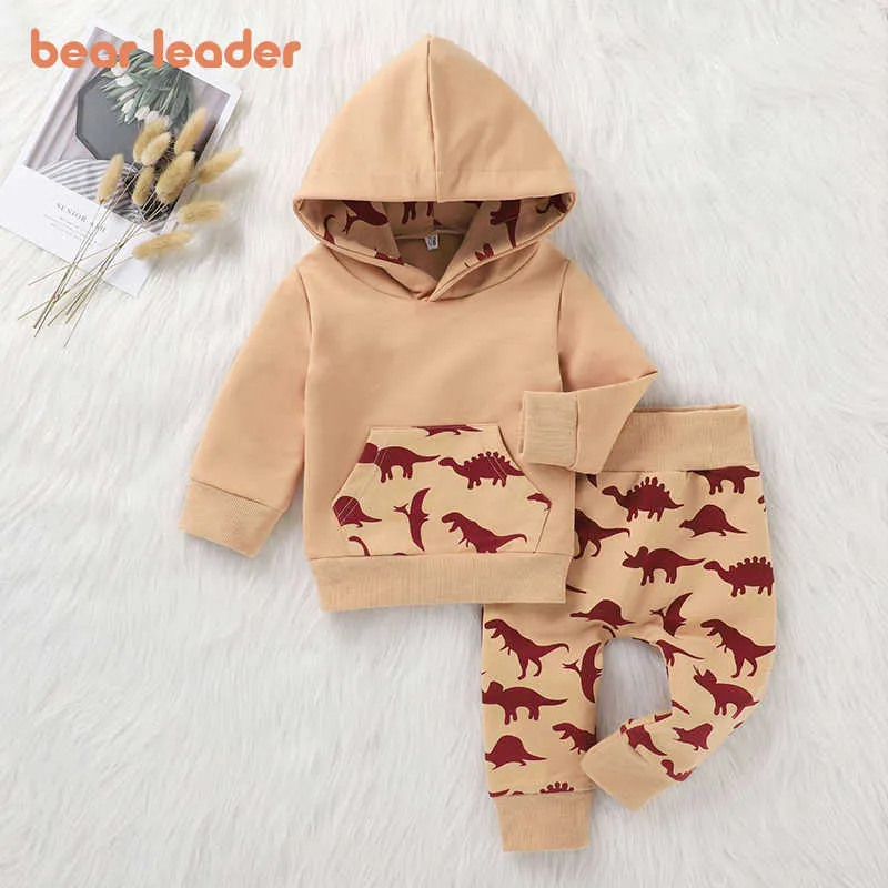 Björnledare nyfödda pojkar tjejer mode kläder sätter ny höst spädbarn baby hooded tecknad dinosaurier outfits aktiv söt kostym g1023