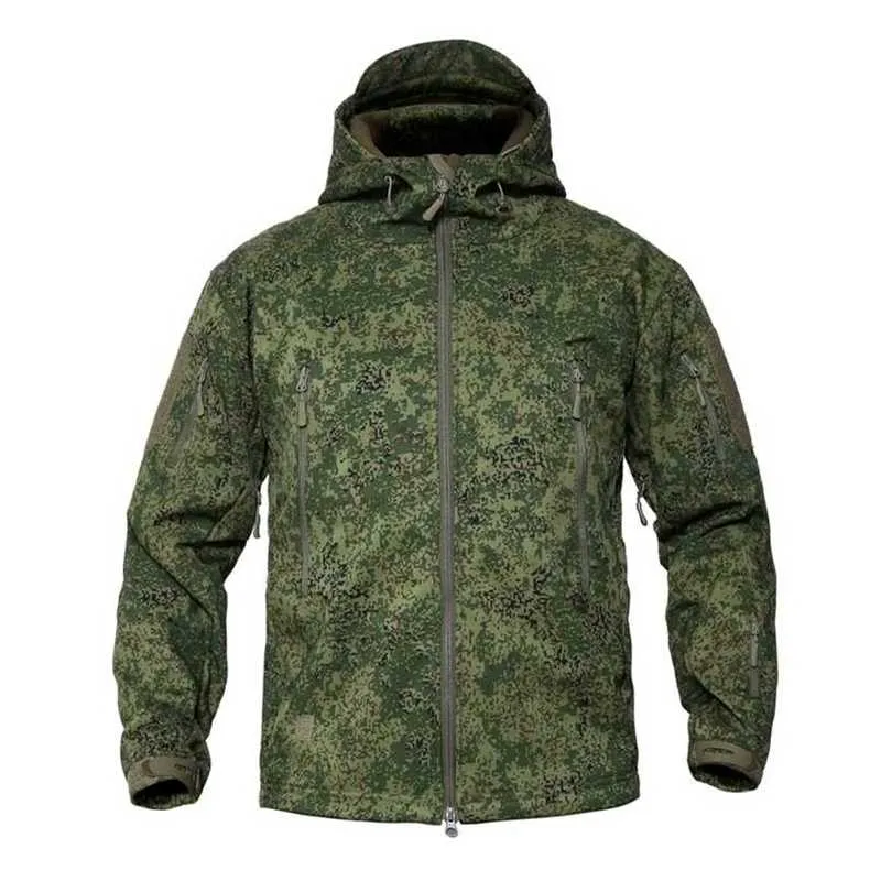 Haj hud mjuk skal taktisk militär jacka män vattentät fleece coat armé kläder camouflage windbreaker 211217