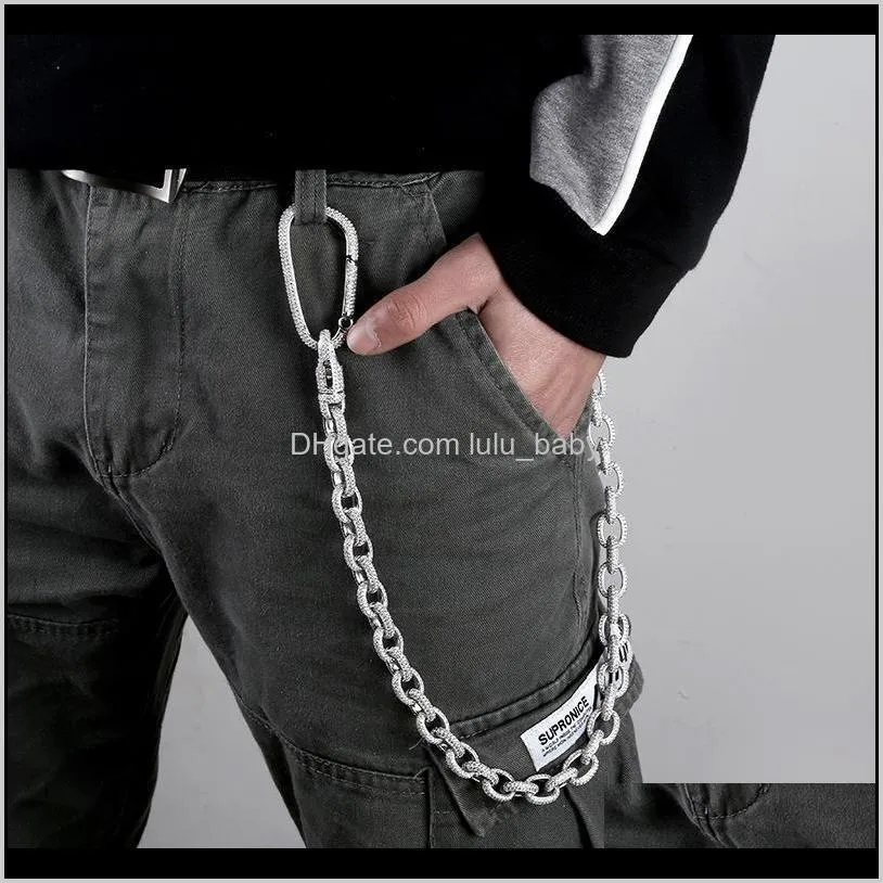 Yüzükler Damla Teslimat 2021 Lüks Tasarımcı Takı Keychain Buzlu Bling Diamond Chain Hip Hop Key Ring Men Aksesuarları Gold Sier240J