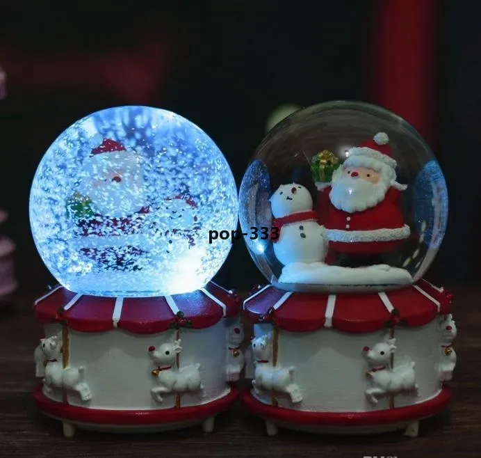 Music Toy Santa Claus Crystal Ball Christmas Lights rotating snow box of Gifts Kids Toys