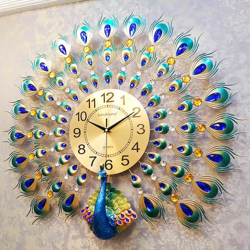 European Peacock Mute Modern Home Diy Living Room Wall Creative 3D Reloj De Pared Fashion Decorative Quartz Clock 210414