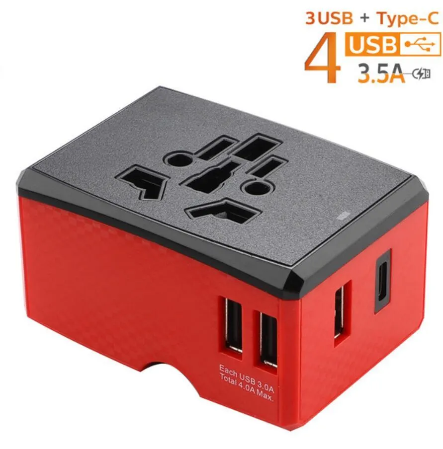 Universal Travel Plug Все в одном 4 портах QC3.0 PD 20W зарядные устройства адаптеры с UU US UK Au Plug Plug Power Charger