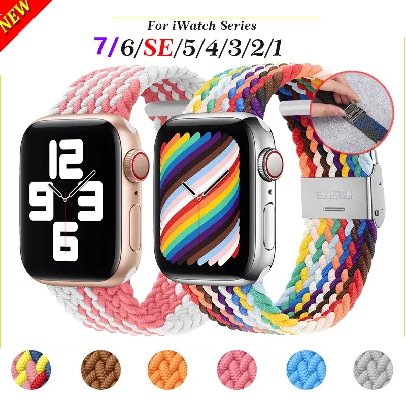 حزام حلقي منفرد مضفر قابل للتعديل لساعة Apple Watch Ultra 49mm Band 8 7 41mm 45mm 42mm 38mm Fashion 36 Colors Straps سوار مرن iWatch Series 6 SE 5 3 40mm 44mm