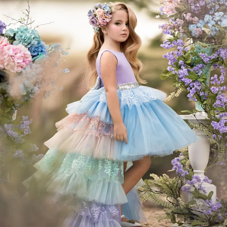 Lovely Light Blue Flower Girl Dress O Neck Sleeveless Sequin Ball Gown  Party Dresses for Girls Big Bow Pageant Gowns - AliExpress
