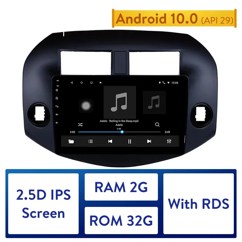 Lecteur multimédia dvd de voiture Android 10.1 pouces Navigation GPS pour Toyota RAV4 2007-2011 avec Bluetooth