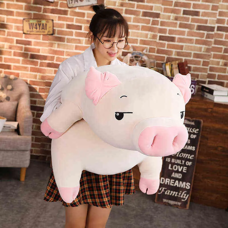 40-75cm Squishy Pig Stuffed Doll Lying Plush Piggy Toy Animal Soft Plushie Hand Warmer Pillow Blanket Kids Baby Comforting Gift Y211119