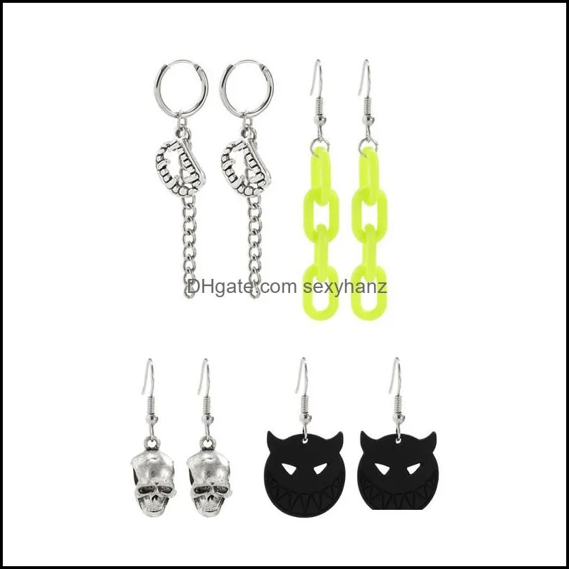 Stud Earrings sieraden yamog donkere serie skeletten gotische sets Halloween dragen tanden devil skl oorrang haak legering acryl holle kwast cha