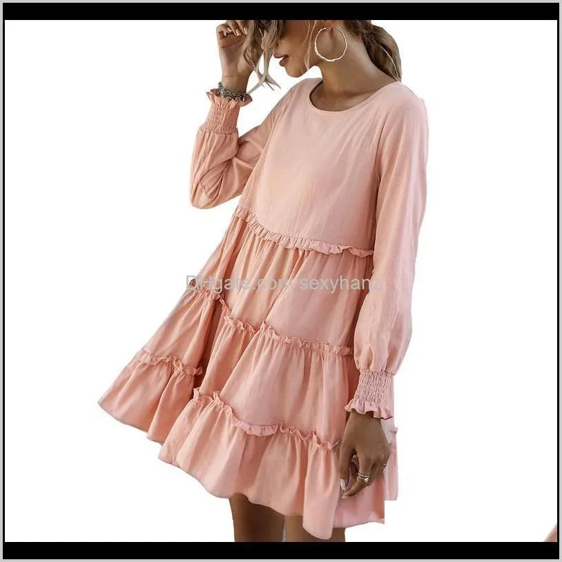 women cupcake dress elegant fashion full length regular sleeve round neck solid color draped high waist casual dresses