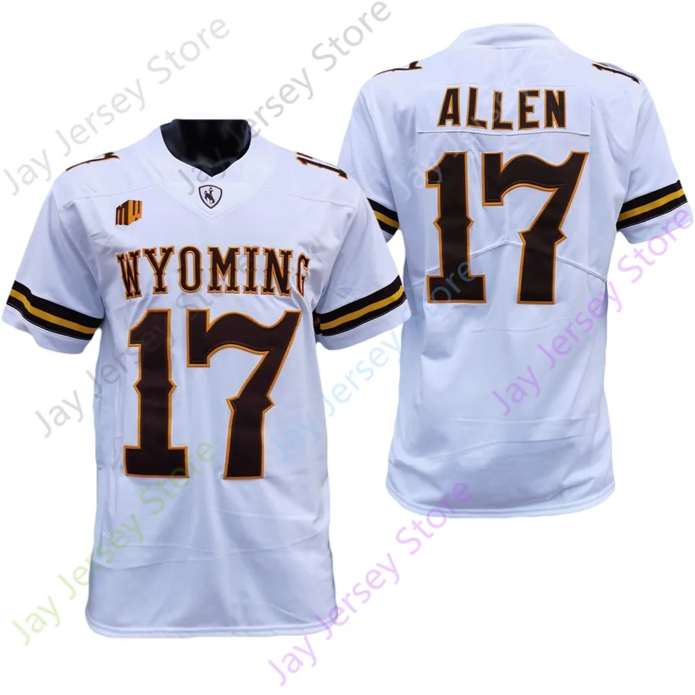 2021 NCAA Wyoming Jersey College 17 Josh Allen Koffie Wit Maat S-3XL Volwassen Jeugd Alle Gestikt Drop Shipping