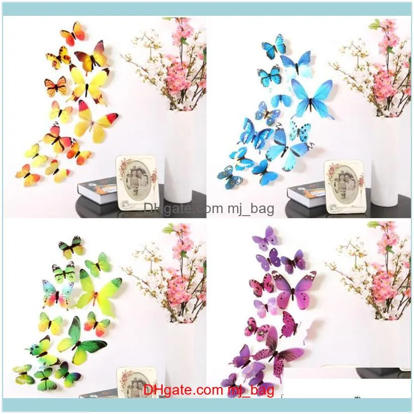 12pcs 3D Effect Crystal Butterflies Wall Sticker Beautiful Butterfly Room Decals Multicolor Home Decoration On The Wall#10 Stickers