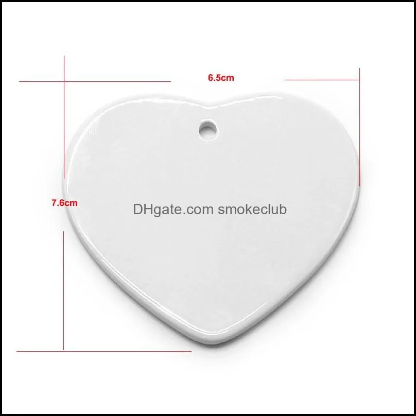 Blank White Sublimation Ceramic Pendant Creative Christmas Ornaments DIY Heat Transfer Printing Heart, Round, Star Shape