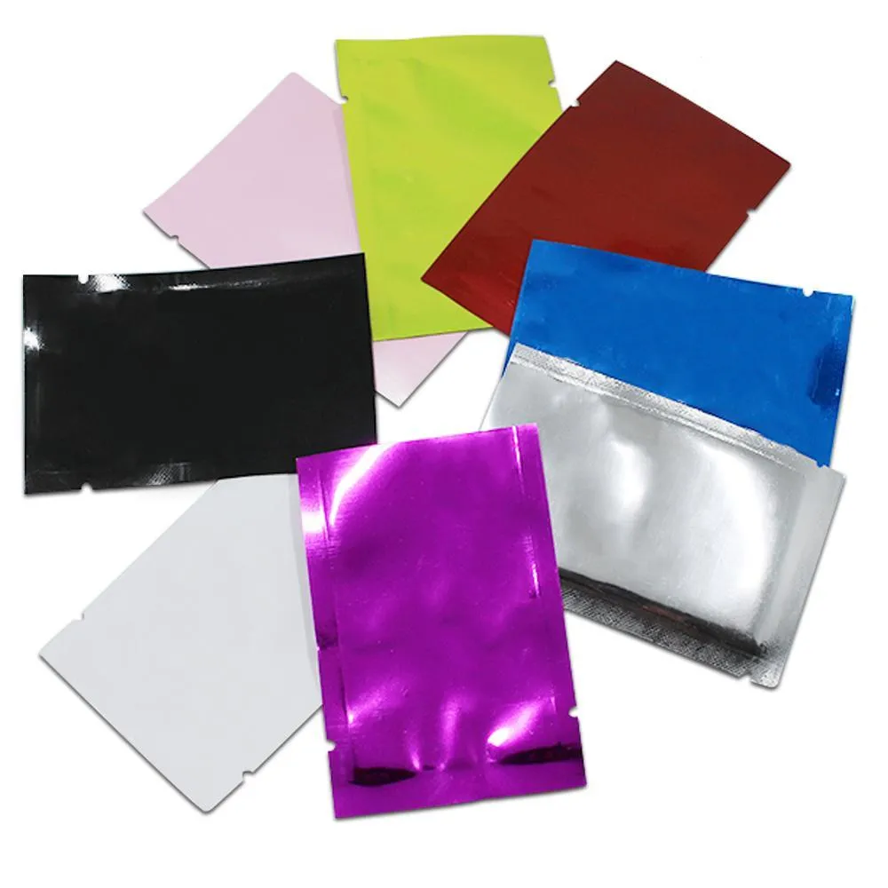 2021 4 couleurs disponibles au détail 200 Pcs/Lot sacs d'emballage en aluminium à dessus ouvert sacs de stockage sous vide sacs d'emballage alimentaire thermoscellés sac d'emballage en Mylar