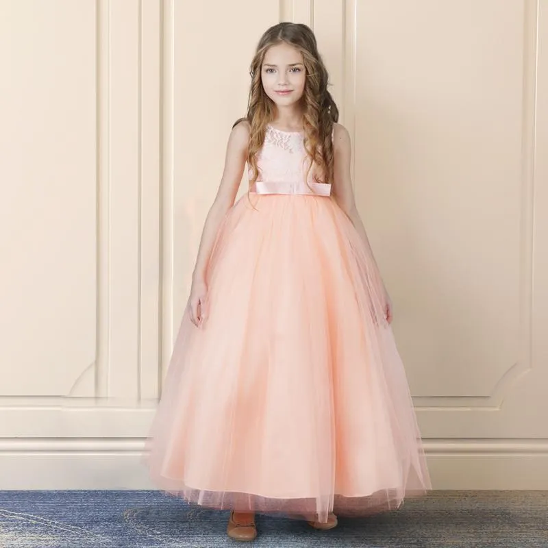 Girl's Dresses Lace 5-14 Years Kids Dresess For Girls Wedding Tulle Long Girl Dress Princess Party Pageant Formal Gown Teen Children