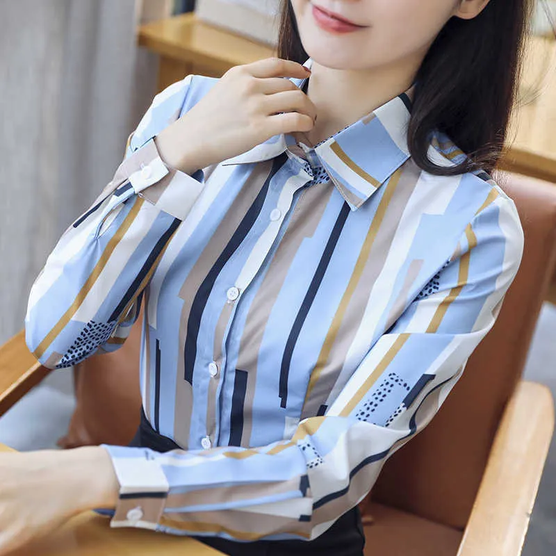 Women Blouses Chiffon Tops and Casual Long Sleeve Ladies Shirts Pink/White Blusas Plus Size XXXL Blusa Feminina 210531