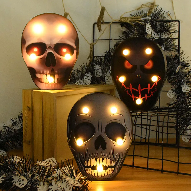 2pc Skräck Halloween Ornaments Nattljus LED Bordslampa Pumpa Ghost Bat Spider Home Party Decoration Props Batterimodeller