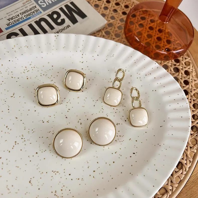 Stud Korean Vintage White Resin Geometric Square Earrings For Women Fashion Earings Boucle Oreille Femme