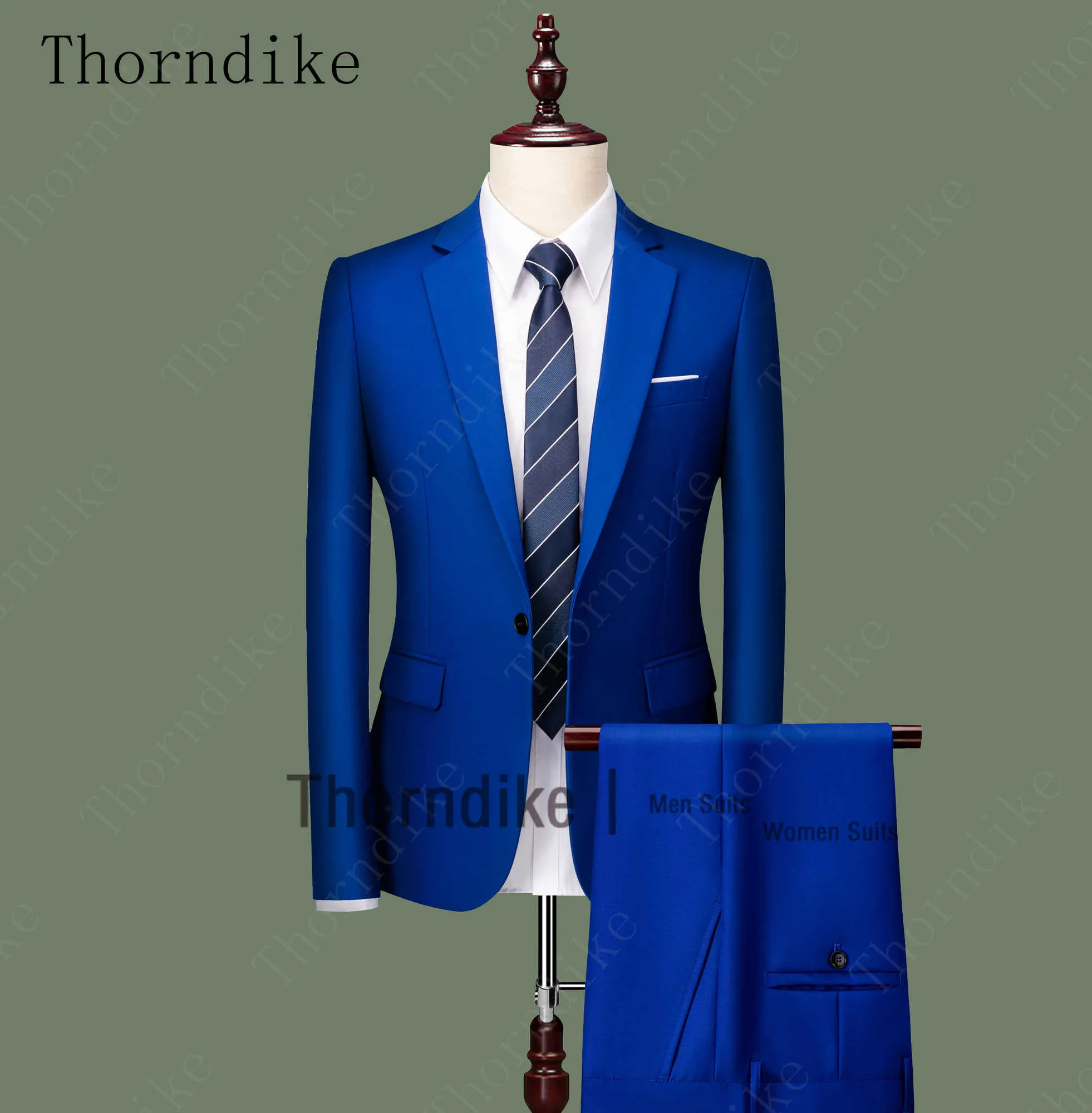 Thorndike kungliga blå män bröllop kostym smal passform brudgum promenad fest blazer manlig tuxedo jacka + byxor kostym äktenskap homme terno x0909