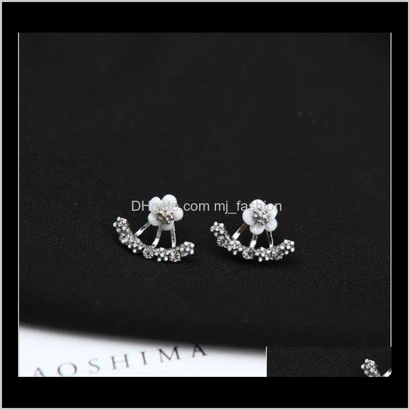 high quality anti allergic pure silver jewelry s 925 sterling silver daisy flower front and back two sided stud earrings ear nail 1567