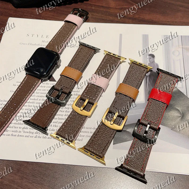 Mode Luxe Designer Horlogebanden 38 40 41 42 44 45 49mm voor Smart Watches Serie iwatch 1 2 3 4 5 6 7 Lederen Patroon Handriembanden Deluxe Polsband