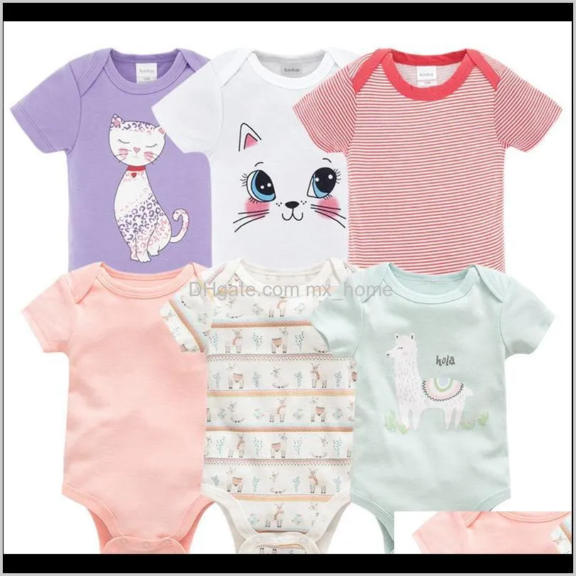 JumpsuitsRompers Kleding Baby Kinderen Moederschap Drop Levering 2021 Geboren Baby Katoen Rompertjes 30 Korte mouw Solid Cartoon Letter Stripe Gedrukt