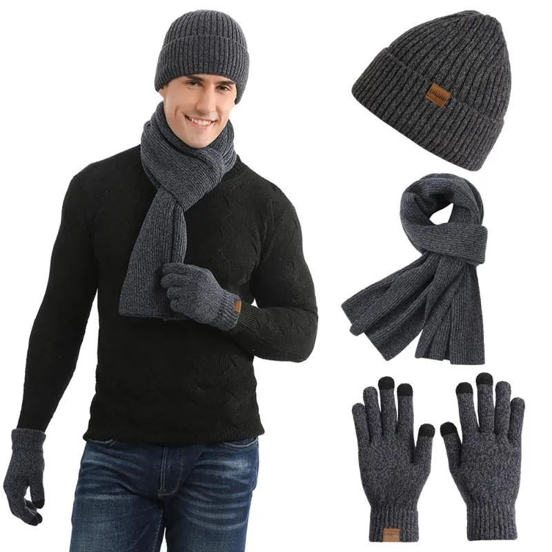 Sports Gloves Winter Knitted Beanie Skull Cap Thicken Warm Scarf Touch Screen Set For Men And Women