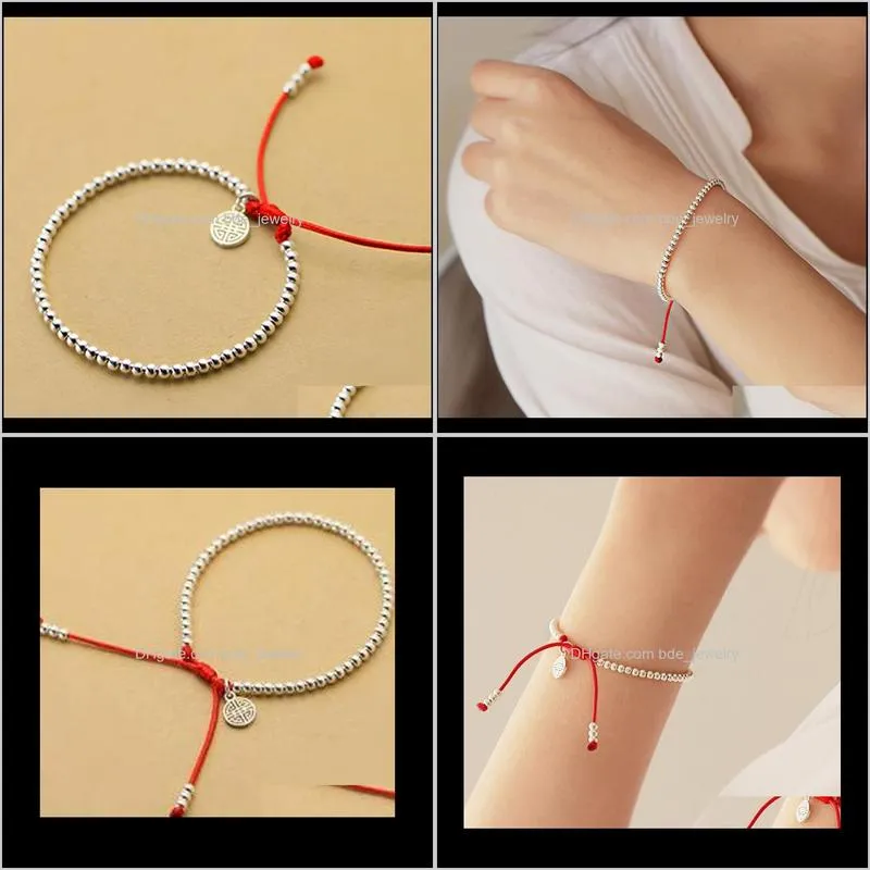 salenew s925 sterling silver beads bracelet handmade lucky red rope bangle njewelry dff0550