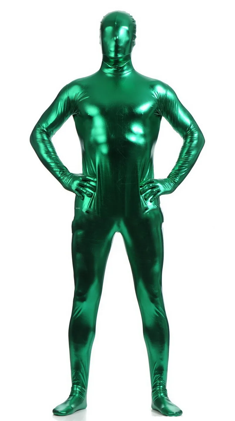 Unisex Bodysuit Costumes Full Outfit 15 Color Shiny Lycra Metallic Catsuit Costume Back Zipper Halloween Party Fancy Dress Cosplay313I