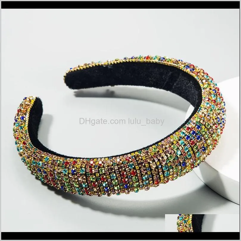 za colored diamond sponge hairband women`s wide baroque party catwalk headband