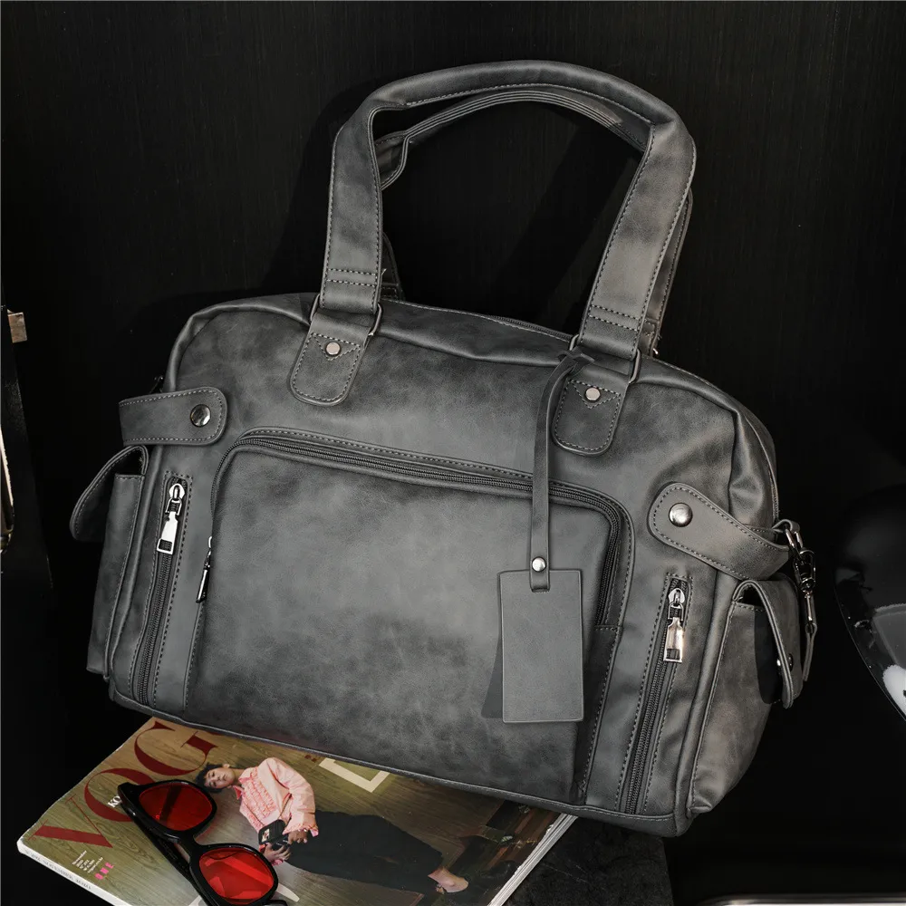 Women Men Travel Bag Large-Capacity PU Hand-Made Poor Luggage Fashion Embossed Sports Gym Bags