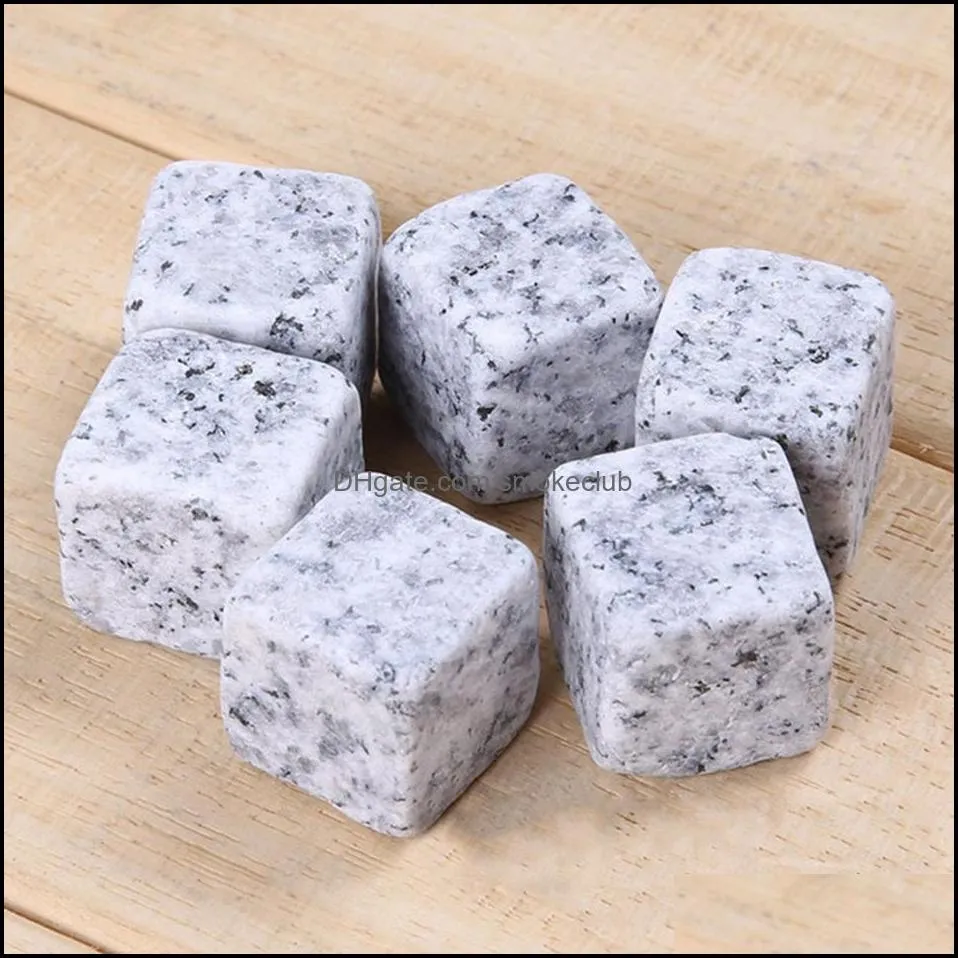 2cm Natural Whiskey Stones 6 pcs/lot Whisky wine Cooler Rock Soapstone Ice Cube With Velvet Storage Pouch bar tool LJJA3382-2