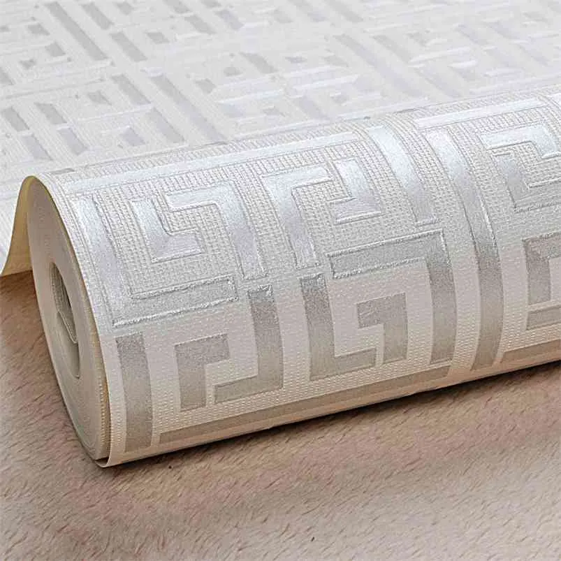 White Gold Greek Key Pattern White Wallpaper Modern Geometric Metallic Vinyl Wall Paper Roll Teal,Black,Silver,Rose Gold 210722