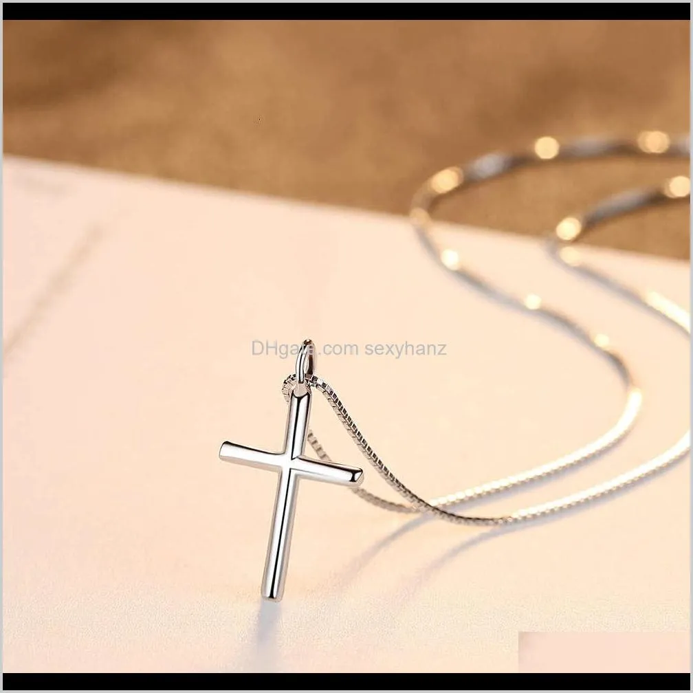 pag & mag s925 silver necklace simple cross pendant women`s box chain
