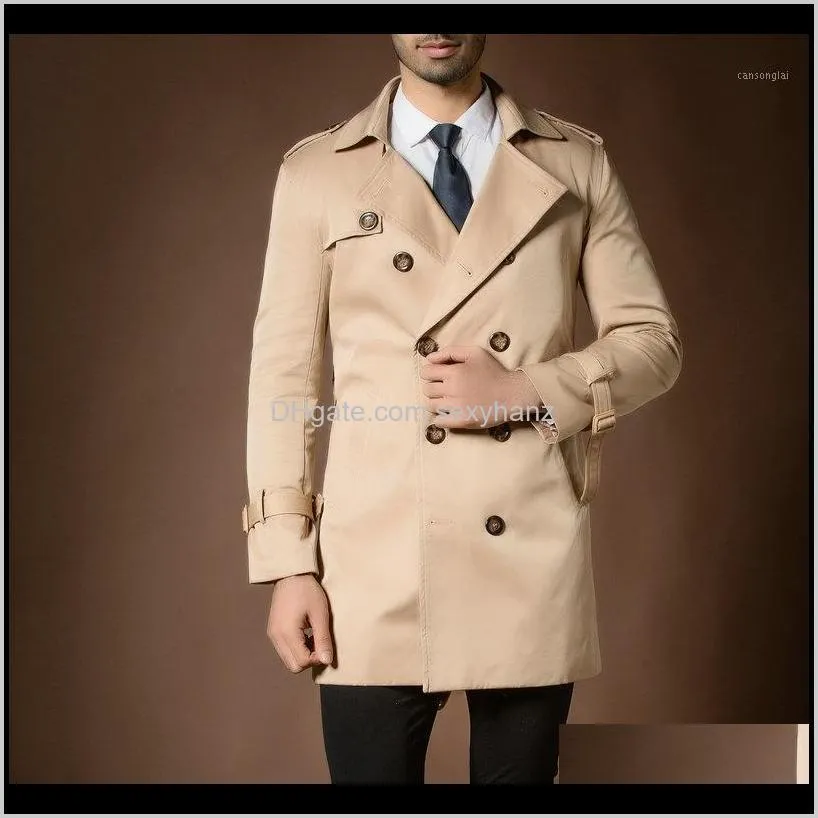 Oberbekleidung Kleidung Kleidung Drop Lieferung 2021 Herren Große Größe Langer Windjacke mit doppelt breasted, Trench Coat Jacket Trenchcoats Solid O