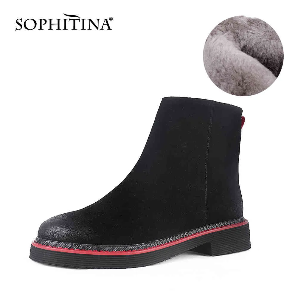 SOPHITINA Femmes Bottes Élégant Concis Haute Qualité Dames Bottines Hiver Laine Chaud Comfotable Chaussures Femmes Noir C789 210513