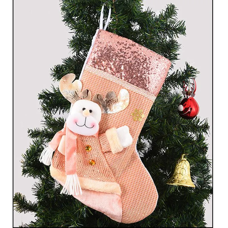 Christmas Tree Decoration Stocking Pink Sequins Xmas Party Decor Hanging Stocking Santa Claus Children Gift Candy Socks Bag BH4968 WLY