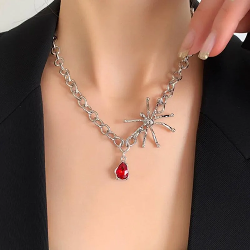 Colares pendentes aranha ofra-aranha rubi clavícula liga liga de cristal goto de água colar pendente de água fria rede de vento vermelho personalidade feminina feminina feminina