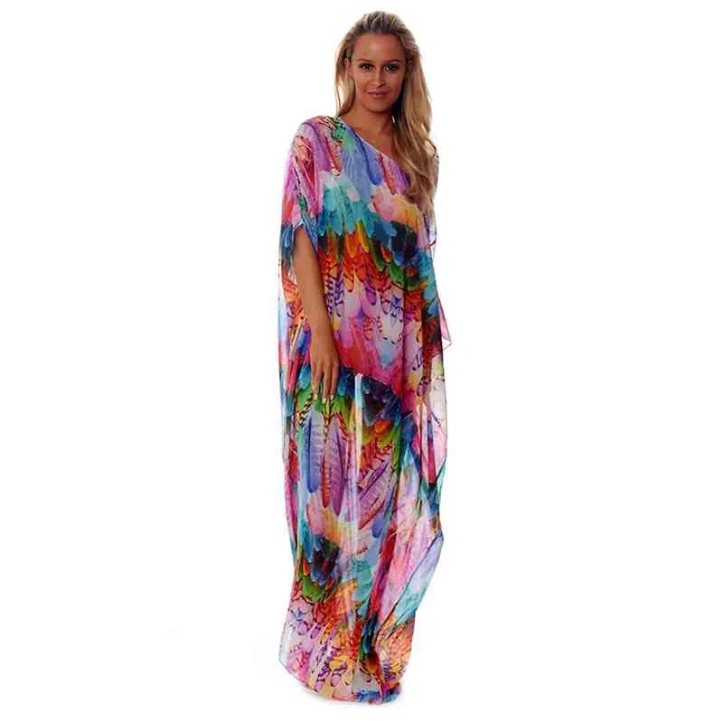 Chiffon Long Beach Cover up Women Dresses Robe de Plage Vestidos Playa Bikini cover Pareos Mujer Beachwear #Q866 210420