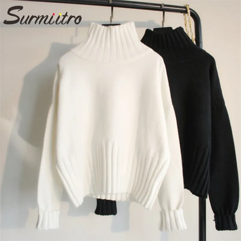 Automne hiver tricot noir blanc pull femmes coréen chaud col roulé à manches longues pull pull femme tricots 210421