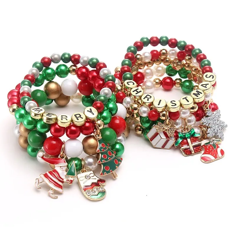 Bracelet pour filles, bijoux, accessoires pour enfants, pendentif de noël, perles, 32C3